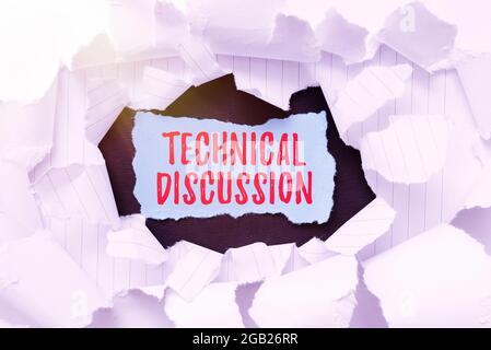 Text sign showing Technical Discussion. Business showcase conversation or debate about a specific technical issue Breaking Writers Block, Presenting Stock Photo