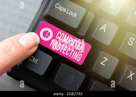 Text sign showing Computer Protecting. Word for protecting computer against unauthorized intrusions Editing Website Program Codes, Learning New Stock Photo