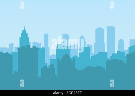 Vector illustration of a silhouette downtown area scene with a blue sky Stock Vector
