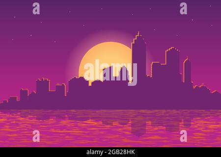 vector illustration of city scenery at sunset in the evening Stock Vector