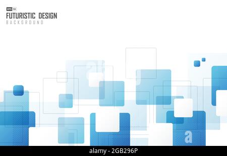 Abstract techno design of blue square matrix with halftone decorative artwork. Overlapping for modern design background. Stock Vector