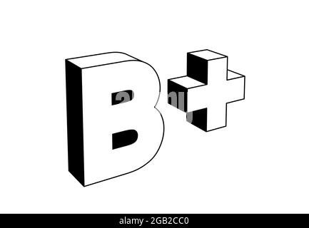 b plus letter, school grading system based on alphabet letters, black and white 3d illustration, icon style Stock Photo