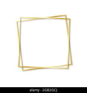 Paper cut gold frame with realistic shadow. Two golden inclined square frames lie one on another. Vector card illustration with place for selling Stock Vector