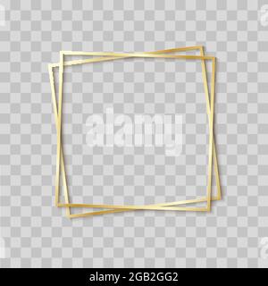 Paper cut gold frame with realistic shadow. Two golden inclined square frames lie one on another. Vector card illustration with place for selling Stock Vector