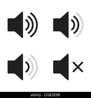 Set of speaker volume flat vactor icon. Symbols on, off, mute, high, low sound signs for graphic design, logo, web site, social media, mobile app, ui Stock Vector