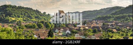 Panorama of Biertan fortified saxon church, Unesco World Heritage site, in Biertan village, Transylvania, Romania, Europe Stock Photo