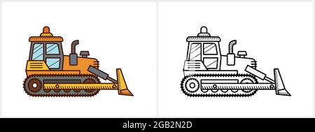 Bulldozer coloring page for kids. Bulldozer side  Stock Vector