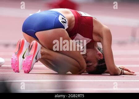 Tokyo, Japan. 02nd Aug, 2021. Czech athlete Kristiina Maki is seen after women's 1500m heat during the Tokyo 2020 Summer Olympics, on August 2, 2021, in Tokyo, Japan. Credit: Martin Sidorjak/CTK Photo/Alamy Live News Stock Photo