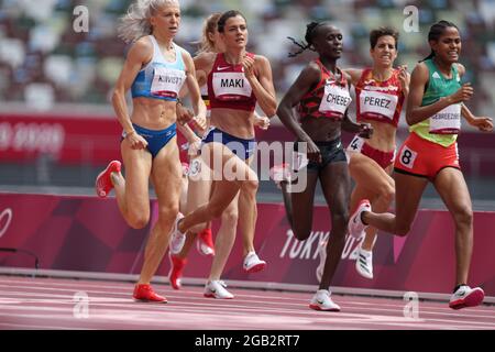 Tokyo, Japan. 02nd Aug, 2021. Czech athlete Kristiina Maki, 2nd from left, attends women's 1500m heat during the Tokyo 2020 Summer Olympics, on August 2, 2021, in Tokyo, Japan. Credit: Martin Sidorjak/CTK Photo/Alamy Live News Stock Photo