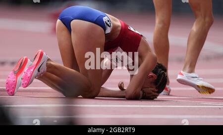 Tokyo, Japan. 02nd Aug, 2021. Czech athlete Kristiina Maki is seen after women's 1500m heat during the Tokyo 2020 Summer Olympics, on August 2, 2021, in Tokyo, Japan. Credit: Martin Sidorjak/CTK Photo/Alamy Live News Stock Photo