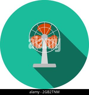 Electric Fan Icon. Flat Circle Stencil Design With Long Shadow. Vector Illustration. Stock Vector