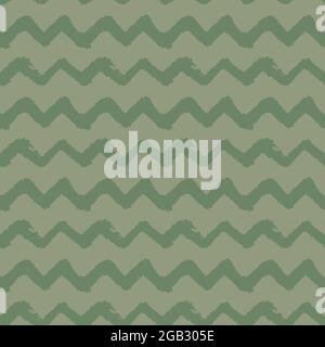 olive green chevron zigzag hand drawn seamless pattern. vector illustration for background, bed linen fabric, wrapping paper, scrapbooking. Stock Vector