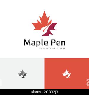 Maple Leaf Pen Education Writing School Logo Stock Vector