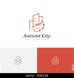 Autumn Fall Season Leaf City Building Real Estate Line Logo Stock Vector