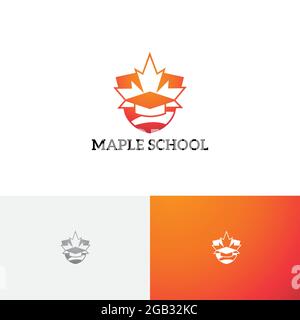 Maple School Academy Course Leaf Shield Education Logo Stock Vector