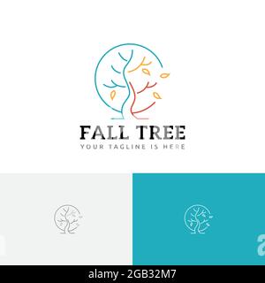 Fall Tree Autumn Season Nature Circle Line Logo Stock Vector