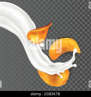 Potato Chips Snack And Cream Sauce Splash Vector Stock Vector
