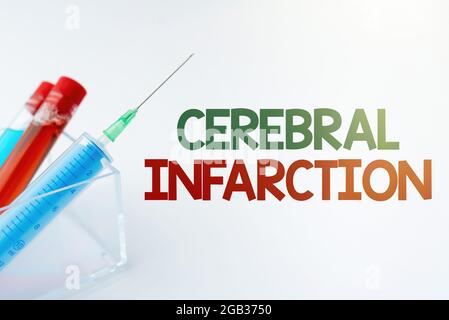 Hand writing sign Cerebral Infarction. Concept meaning focal brain necrosis due to complete and long ischemia Presenting Medical Samples Laboratory Stock Photo