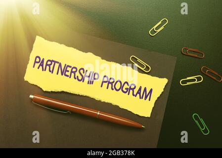 Handwriting text Partnership Program. Concept meaning selling the vendor s is products and associated services Thinking New Bright Ideas Renewing Stock Photo