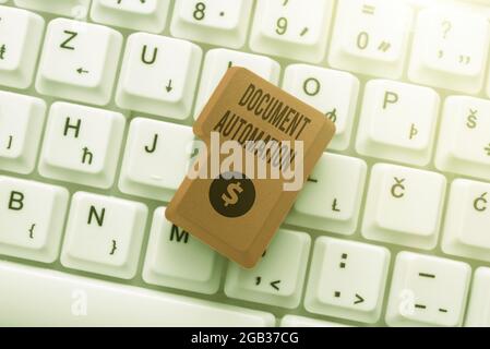 Conceptual caption Document Automation. Conceptual photo workflows that assist in creation of electronic document Connecting With Online Friends Stock Photo