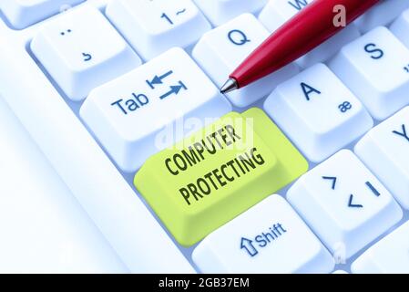 Inspiration showing sign Computer Protecting. Conceptual photo protecting computer against unauthorized intrusions Typing Online Network Protocols Stock Photo