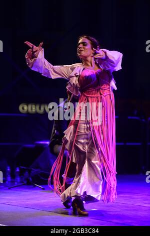 Olomouc, Czech Republic. 30th July, 2021. Maria Juncal, Spanish dancer and pedagogue at the legendary dance school Amor de Dios in Madrid and Havana, performs as the main star during the gala evening of the 13th Colores Olomouc, multi-genre flamenco festival, on July 30, 2021, in Olomouc, Czech Republic. Credit: Ludek Perina/CTK Photo/Alamy Live News Stock Photo