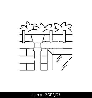 Gutter clearance olor line icon. Garden service. Stock Vector