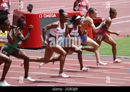 Jasmine CAMACHO-QUINN (PUR) Winner Gold Medal, Kendra HARRISON (USA) 2nd place Silver Medal during the Olympic Games Tokyo 2020, Athletics Women's 100m Hurdles Final on August 2, 2021 at Olympic Stadium in Tokyo, Japan - Photo Yuya Nagase / Photo Kishimoto / DPPI Stock Photo