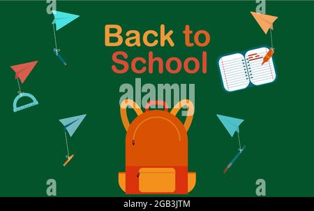 Back to school background with school supplies set and school backpack Stock Vector