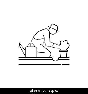 Planting olor line icon. Garden service. Stock Vector