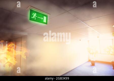 fire in the office building Stock Photo