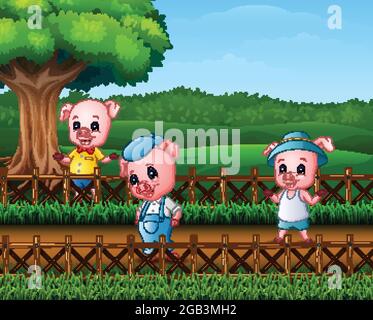 Three little pigs doing activity Stock Vector