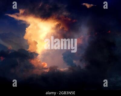 Sun rays breaking through cloud. 3D rendering Stock Photo