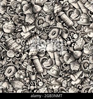Cartoon doodles Desserts seamless pattern. Stock Vector