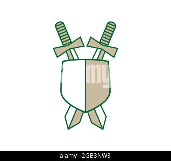 shield with cross and two crossed swords symbol, vector illustration of ...