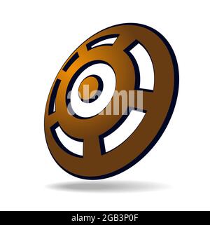 Round shield with golden and white rings and a shadow Stock Vector