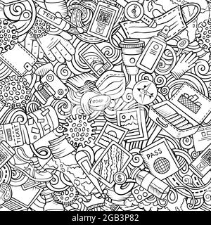 Cartoon doodles Traveling seamless pattern. Stock Vector