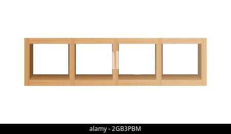 Square wooden shelves template. Empty long rack divided into parts for books and utensils Stock Vector