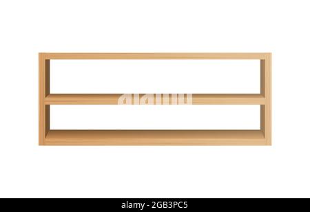 Elongated wood shelves template. Empty long double shelving for books and utensils Stock Vector