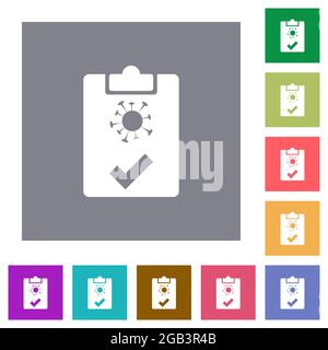 Covid test passed flat icons on simple color square backgrounds Stock Vector