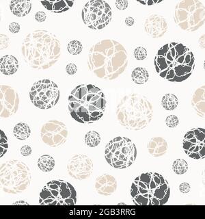 Marble effect circle vector seamless pattern background. Scattered marbling stencil style round pebble shapes backdrop in grey, brown, white. Abstract Stock Vector