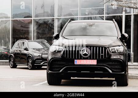 Kiev, Ukraine - April 21, 2020: Black luxury Mercedes car in the city Stock Photo