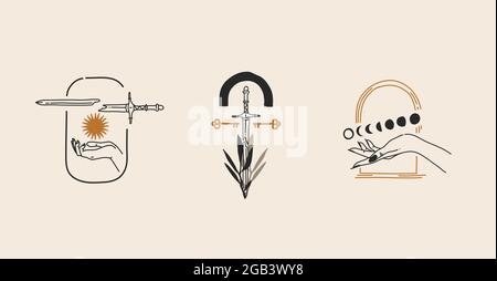 Magic hands with Celestial mystical symbols. Spiritual boho elements with  crystal, snake and butterfly moth and eye. Black silhouette of woman arms  isolated on white. Vector illustration 12320602 Vector Art at Vecteezy