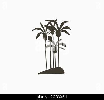 Hand drawn vector abstract stock graphic summer time cartoon,minimalistic illustrations print logo element,with beautiful tropical palm trees island Stock Vector