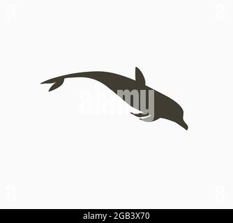 Hand drawn vector abstract stock graphic summer time cartoon,minimalistic illustrations print logo element,with beautiful swimming and jumping dolphin Stock Vector