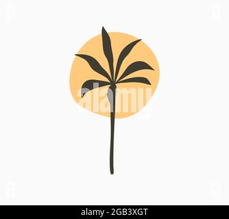 Hand drawn vector abstract stock graphic summer time cartoon,minimalistic style illustrations,branding logo design with tropical exotic beach palm Stock Vector