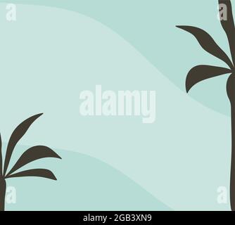 Hand drawn vector abstract stock graphic summer time cartoon,minimalistic style illustrations background print with tropical palm trees and blue waves Stock Vector