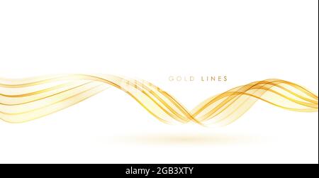 Vector abstract colorful flowing gold wave lines isolated on white background. Design element for wedding invitation, greeting card Stock Vector