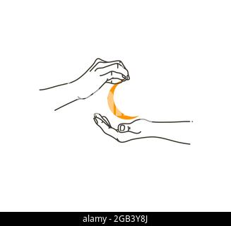 Hand drawn vector abstract stock flat graphic illustration with logo elements ,woman fashion magic line art hand touch moon in simple style for Stock Vector