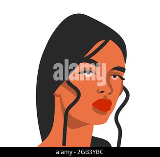 Hand drawn vector abstract stock flat graphic illustration with ethnic tribal beautiful woman portrait in simple trendy fashion style ,isolated on Stock Vector